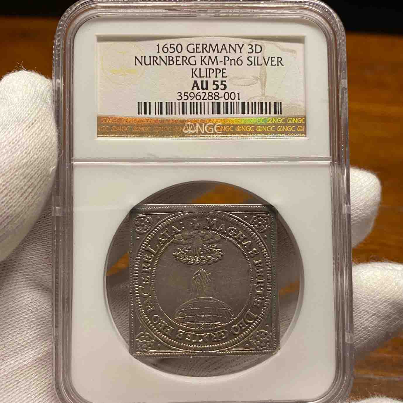Holy Roman Empire 1650 Nurnberg Klippe 3 Ducat (Pattern) AU-55