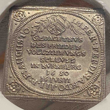 Holy Roman Empire 1650 Nurnberg Klippe 3 Ducat (Pattern) AU-55