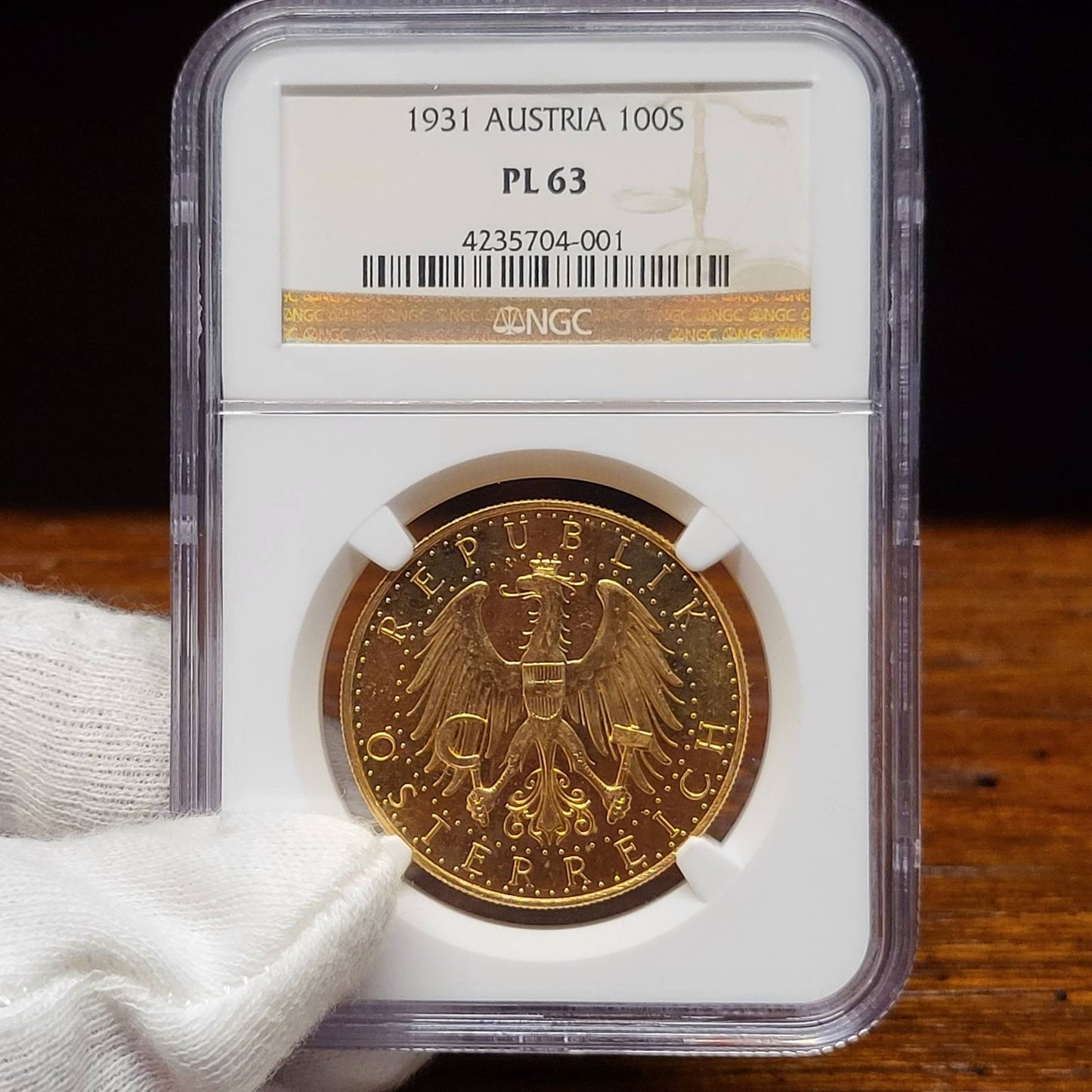 Austria Republic gold Prooflike 100 Schilling 1931 PL63