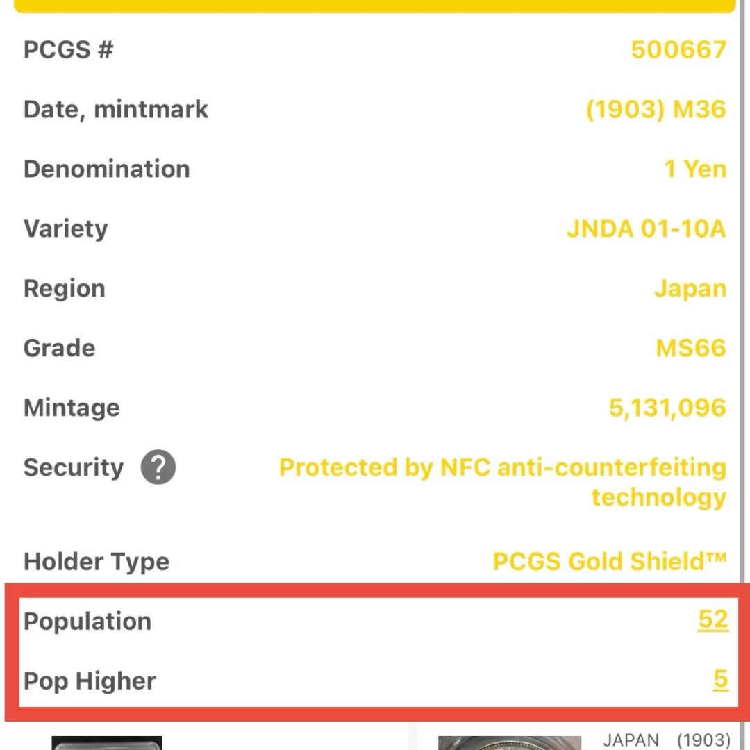【Higher Grade】 1 Yen 1903 (Meiji 36) MS-66 (001-0128)