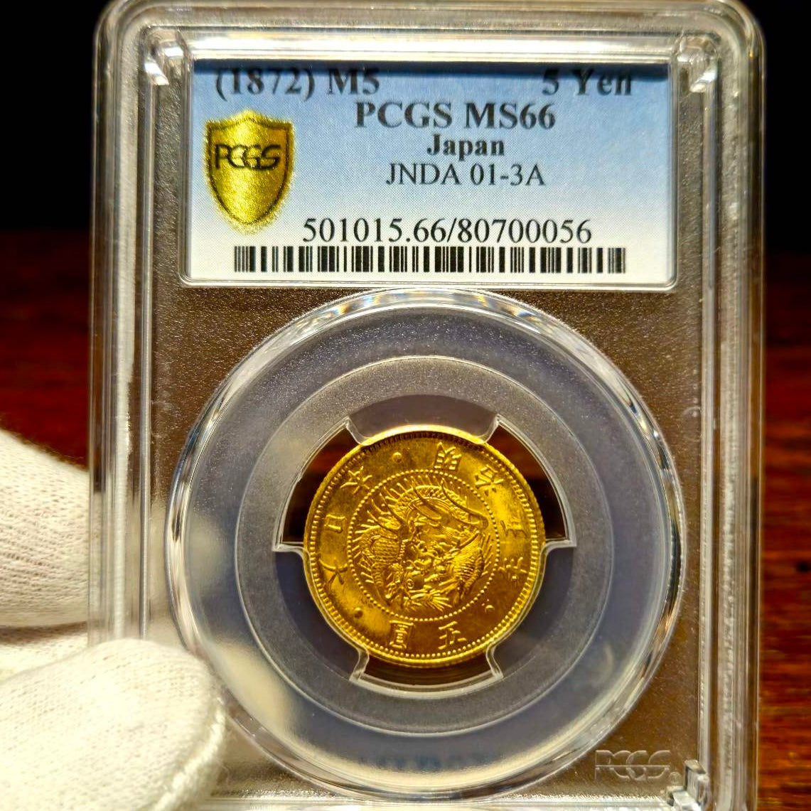 [001-0120]M5 (1872) Old 5 Yen Gold MS-66
